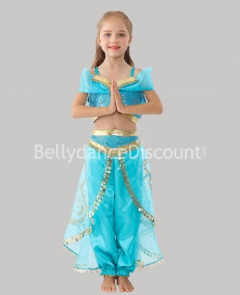Costume orientale bambina Jasmine blu oro