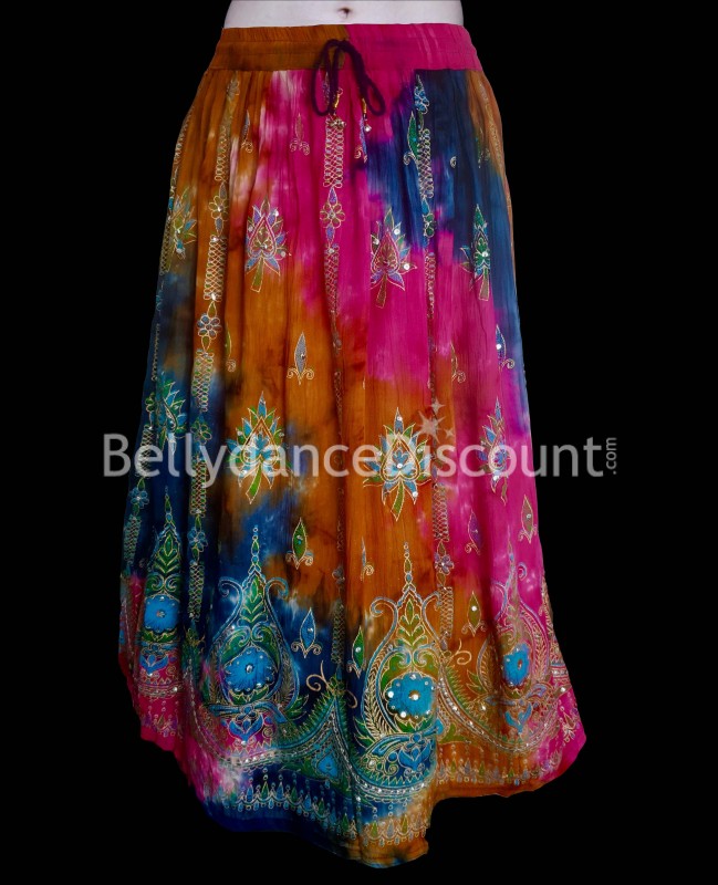 Indischer Rock "Tie and dye" bunt