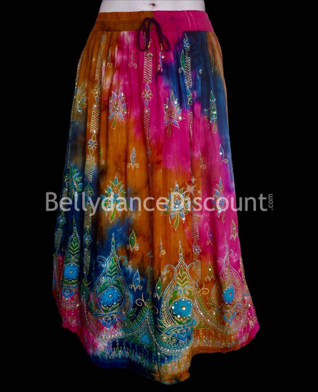 Jupe indienne "Tie and dye" multicolore