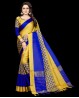 Sari indiano giallo ocra e blu notte