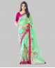 Saree indien voilage fleuri vert rose