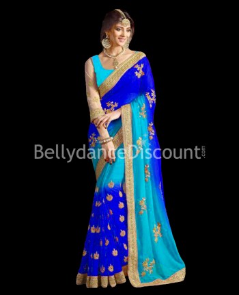 Indischer Sari Blau und Gold – Bombay
