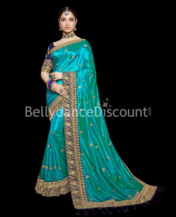 Haute-couture turquoise and gold Indian sari