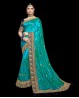 Saree indien Haute-couture turquoise et or