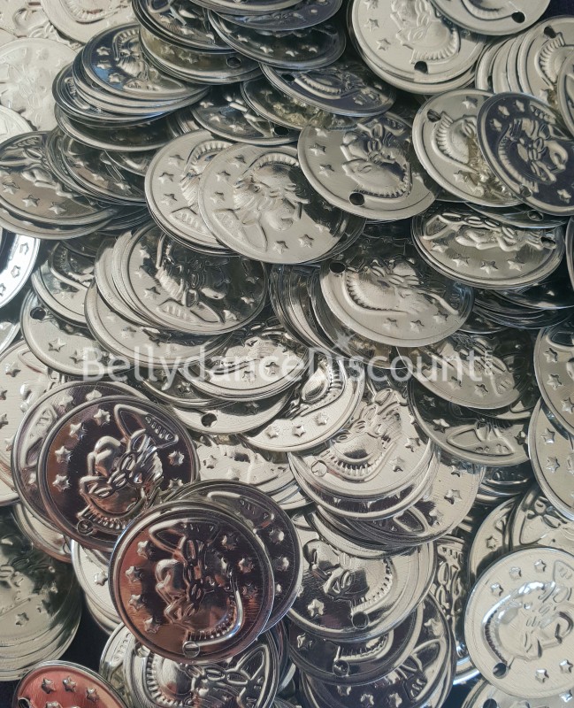 Set mit 100 silbernen Münzen zum Aufnähen (Metall)