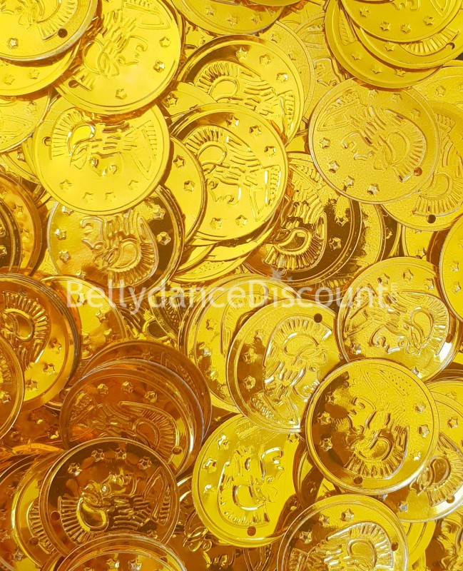 Set von 100 goldenen Münzen zum Aufnähen (Kunststoff)