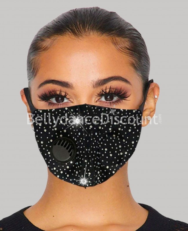 Mascarilla con válvula y estrás negra