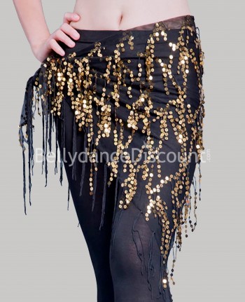 Hüft Tuch für orientalischen Tanz glänzend in Schwarz und Gold