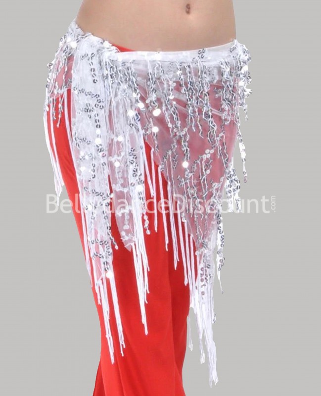 Pañuelo de danza del vientre brillante blanco y plateado