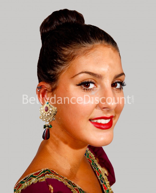 Boucles d'oreilles indiennes vertes et bordeaux