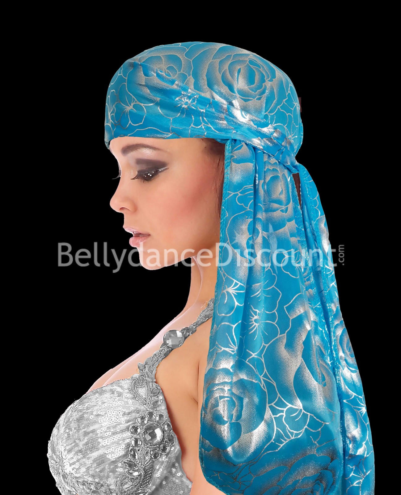 Silver and light blue durag
