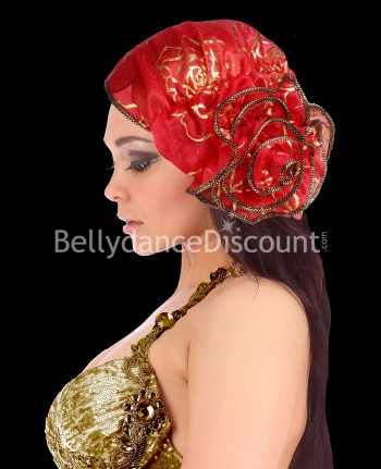 Orientalische Stoffhaube, Rot-Gold