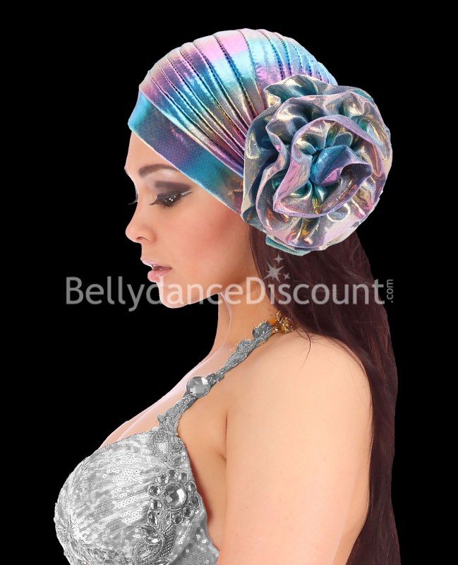 Bonnet de scène métallisé multicolore bleu