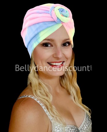 Turban multicolore "Tie and dye" rose bleu