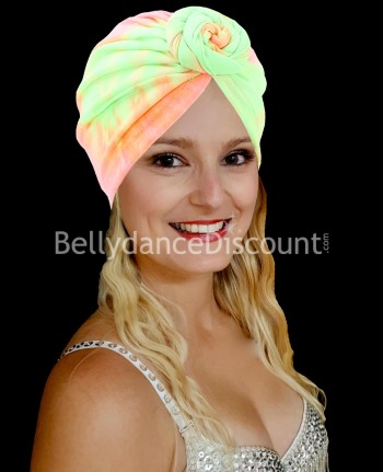 "Tie-dye" neon green orange pink multicolored turban
