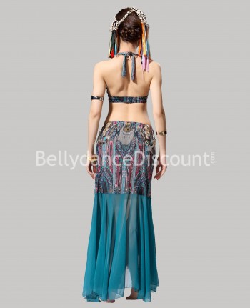 Costume de danse orientale tribal fusion bleu pétrole