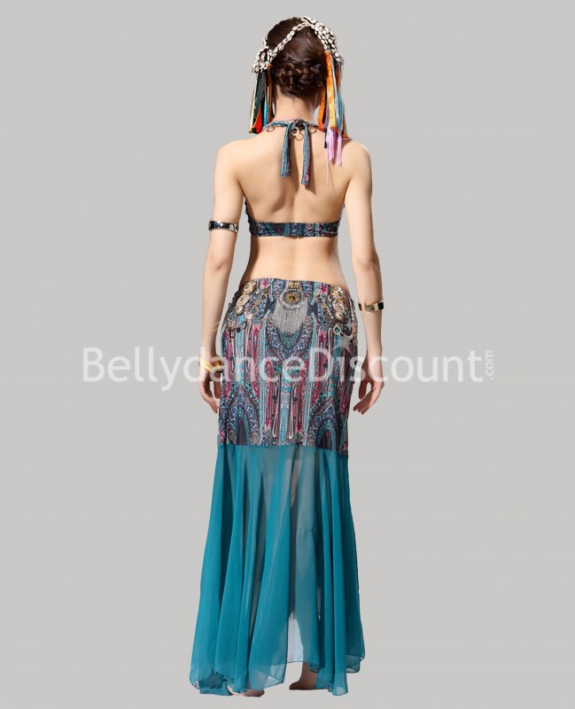 Costume de danse orientale tribal fusion bleu pétrole