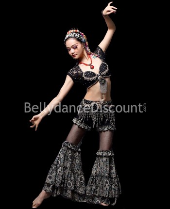 Black and red tribal fusion bellydance costume