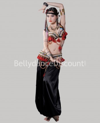 Orientalisches Tanz-Kostüm für Tribal Fusion Schwarz Rot