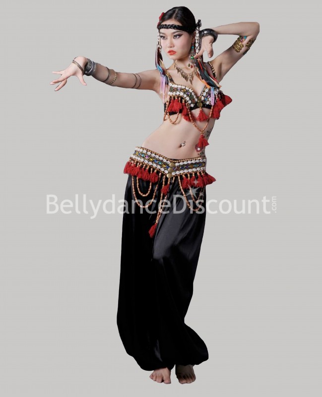 Costume de danse orientale tribal fusion noir rouge