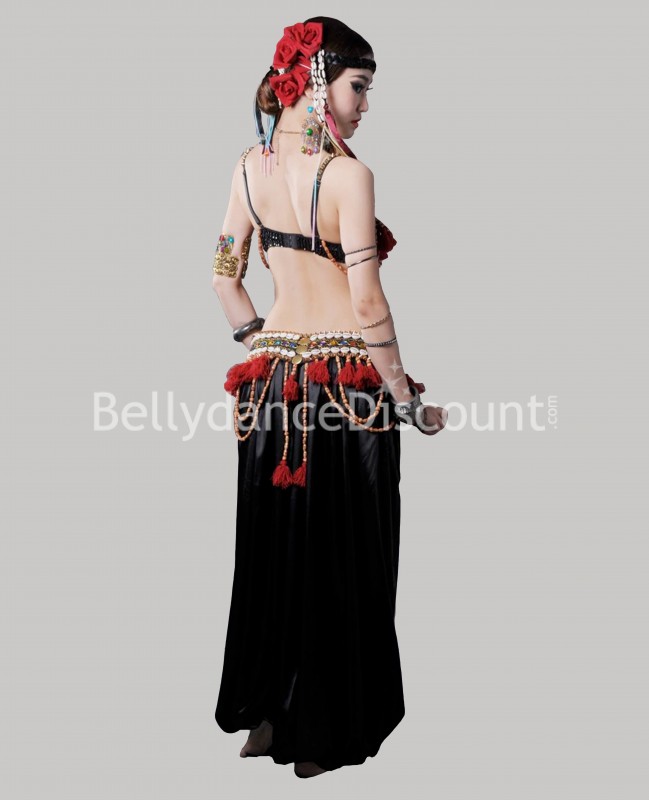 Traje de danza del vientre tribal fusión negro y rojo