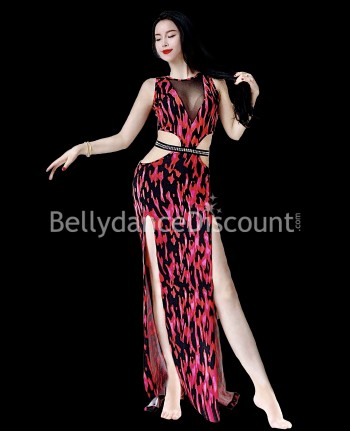Kleid für orientalischen Tanz DAHLIA rot-schwarz bedruckt