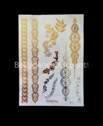 Lámina de tatuajes efímeros dorados y plateados
