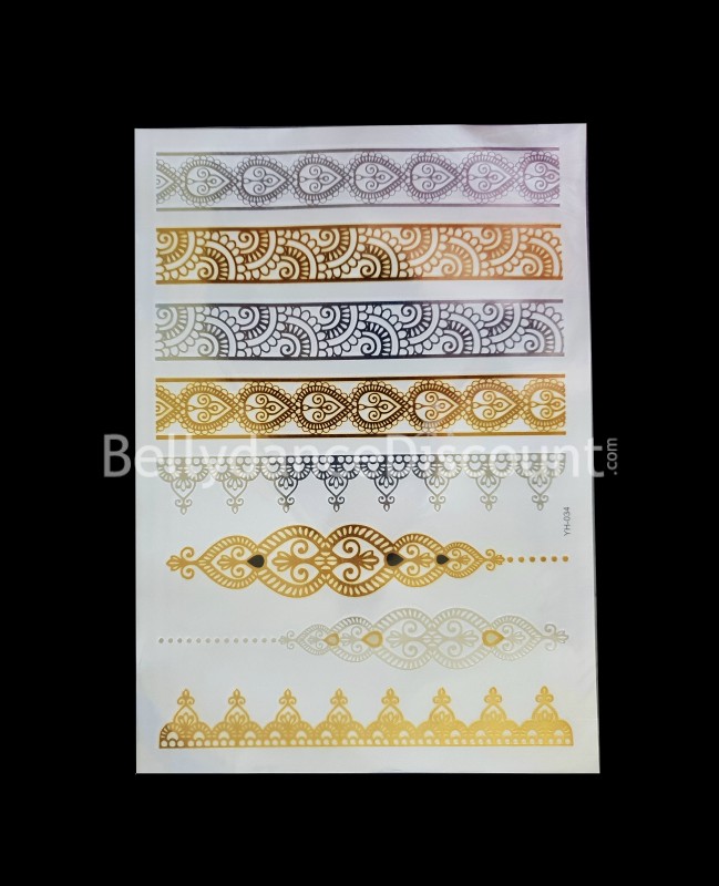 Foglio di tatuaggi temporanei oro argento