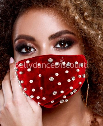 Velours-Maske Bordeaux Strass und Perlen