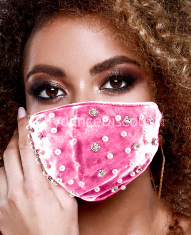 Pink velvet mask with rhinestones and beads