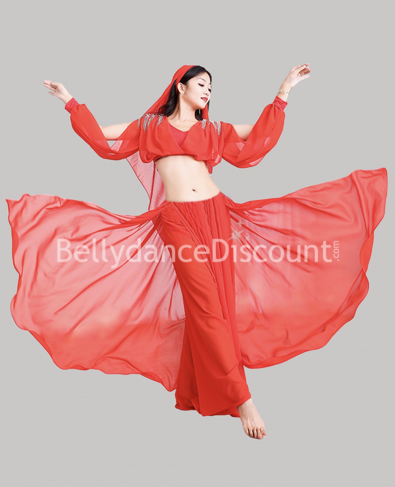 Costume de danse orientale fluide rouge