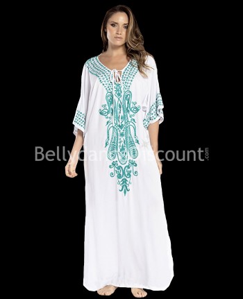 White and turquoise woman Djellaba