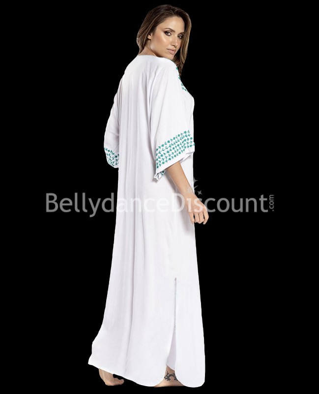 Damen-Djellaba Weiß und Türkis