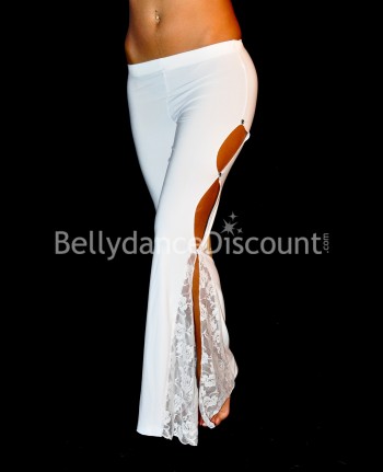 Pantalon blanc fente et dentelle pour cours de danse