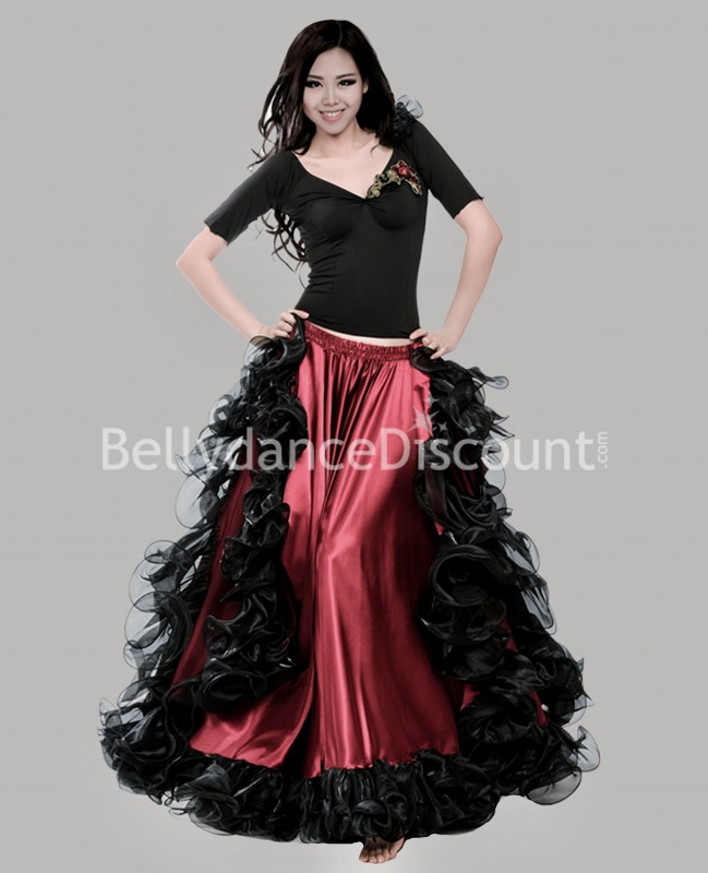 Jupe de danse satinée noire et rouge extra large