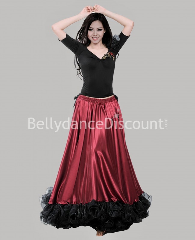 Tanzrock aus Satin Schwarz und Rot extra weit