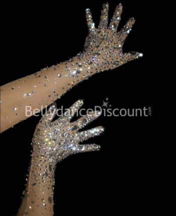Guanti lunghi di scena con strass