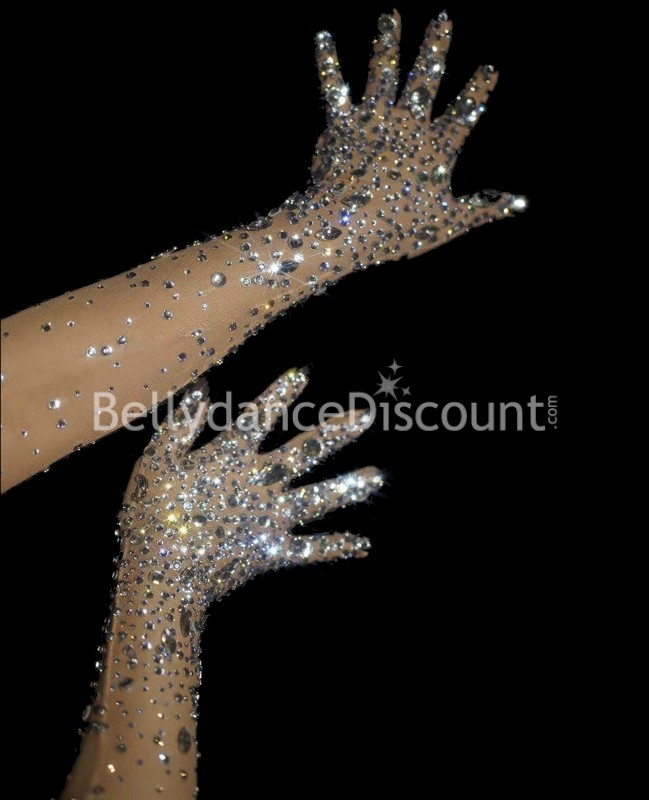 Guanti lunghi di scena con strass