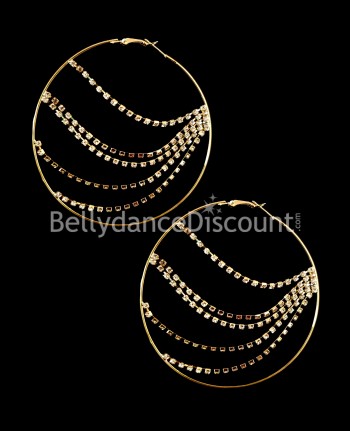 Golden hoop earrings with rhinestones
