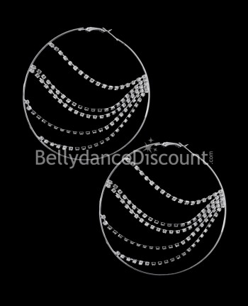 Boucles d’oreilles créoles argentées à strass