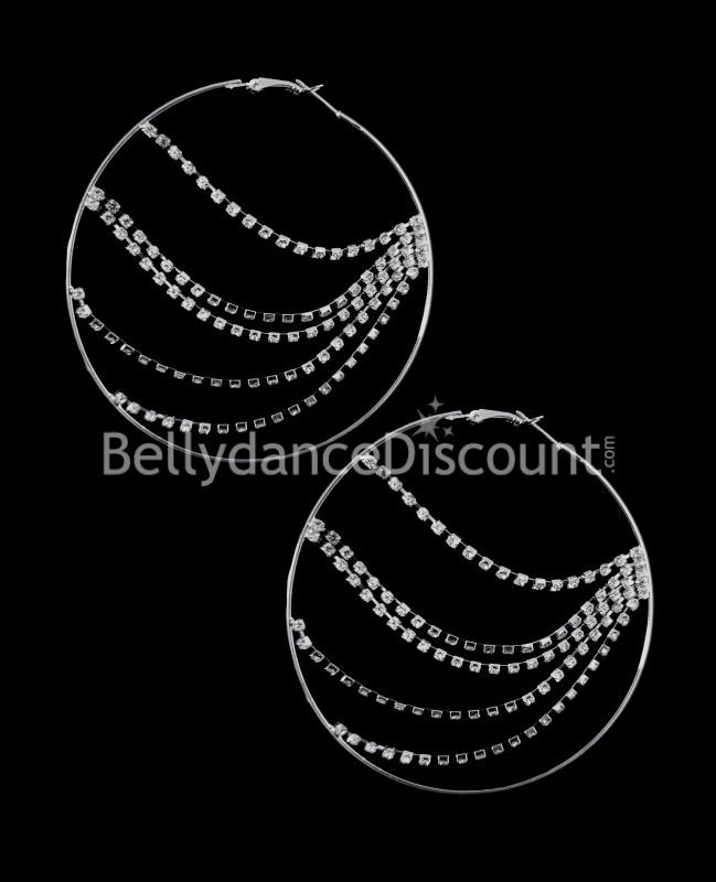 Boucles d’oreilles créoles argentées à strass