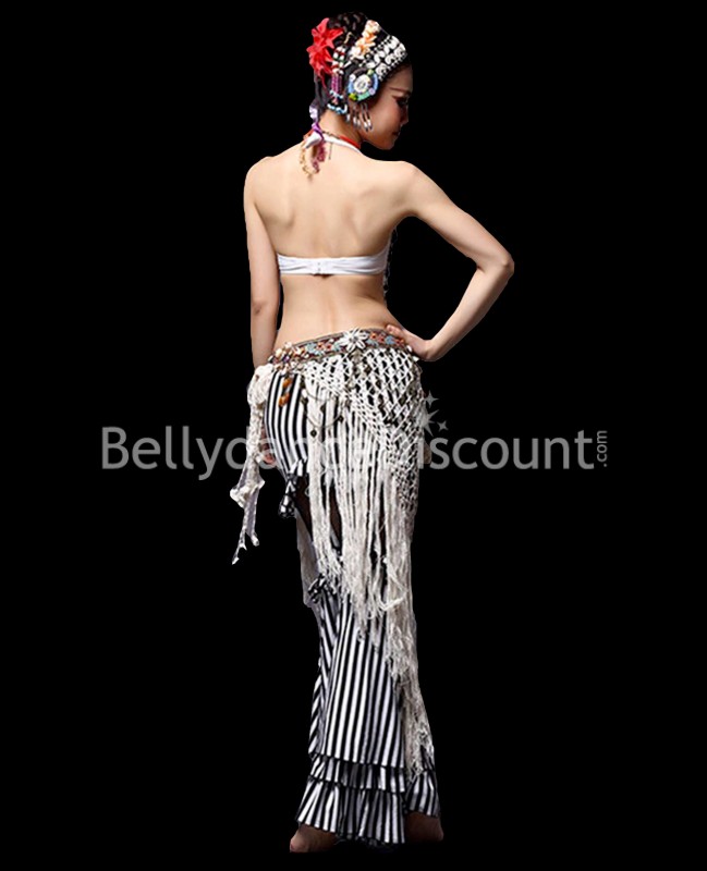 Costume tribal de danse orientale blanc noir
