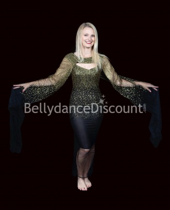 Tanzkleid Schwarz und Gold XXL-Ärmel