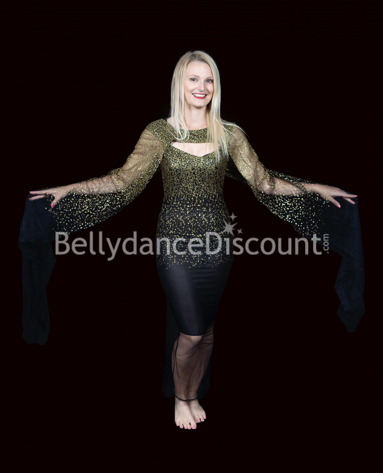 Tanzkleid Schwarz und Gold XXL-Ärmel Tanzkleid Schwarz und Gold XXL-Ärmel