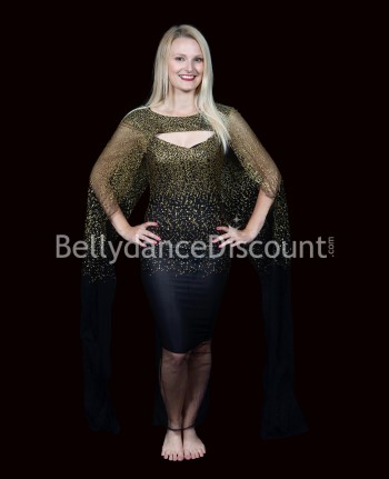 Vestido de baile negro y dorado con mangas XXL