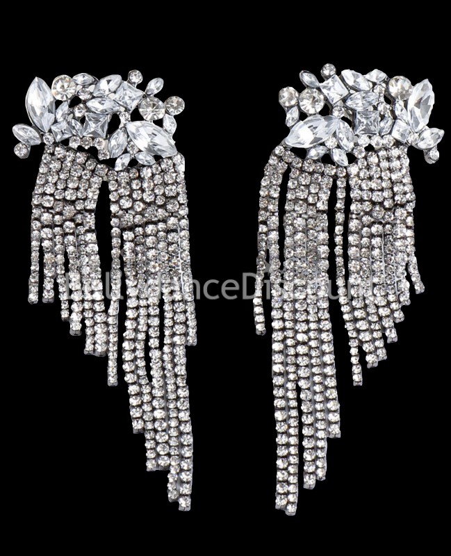 Boucles d’oreilles pendantes à strass argent