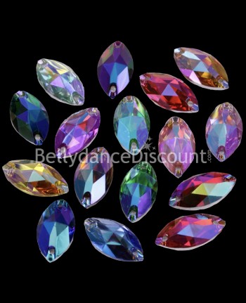 Set mit 30 bunten Strasssteinchen zum Annähen Form "Oval"