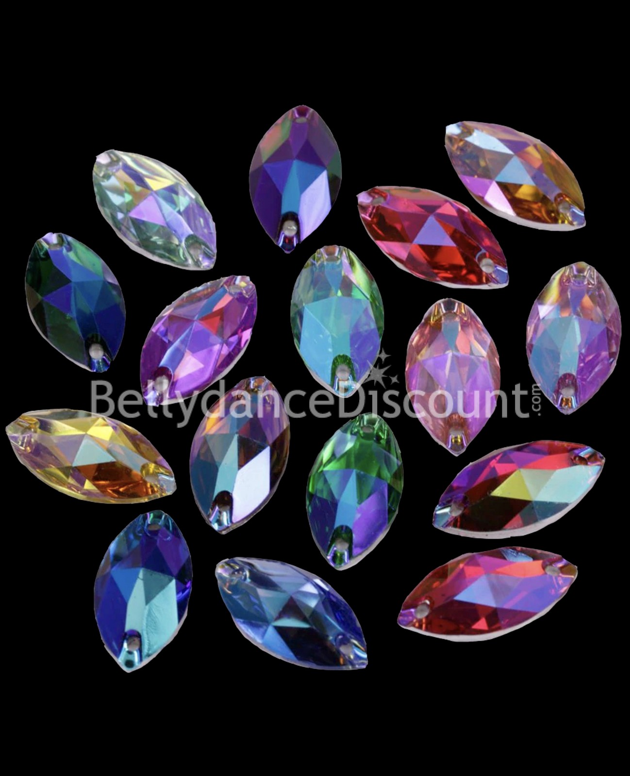 Set mit 30 bunten Strasssteinchen zum Annähen Form "Oval" Set mit 30 bunten Strasssteinchen zum Annähen Form "Oval"