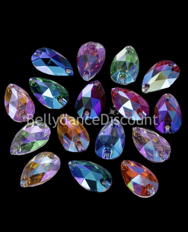 Lotto di 30 strass da cucire multicolori forma "Goccia"
