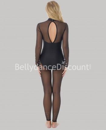 Semi-transparent black jumpsuit with rhinestones